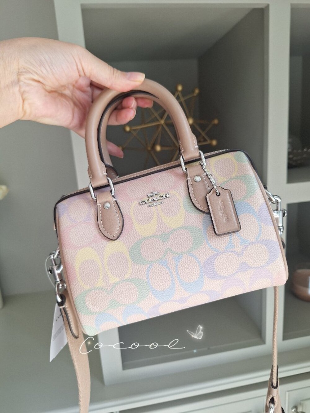 NWT Coach Mini Rowan Crossbody Bag In Rainbow Signature Canvas CDC39
